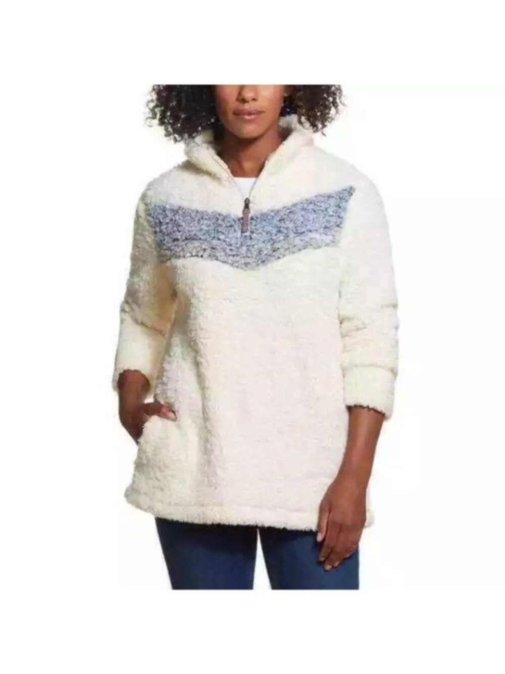 Weatherproof Vintage Womens Sherpa Pullover Size S Ivory/Blue (X910)